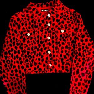 Hot Topic Black/Red Cheeta Print Crop Top Jacket L